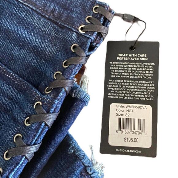 Hudson Jeans NWT XL High-Rise Lace-Up Blue Jean Grommet MOTO Mini Skirt 14 - Picture 10 of 10